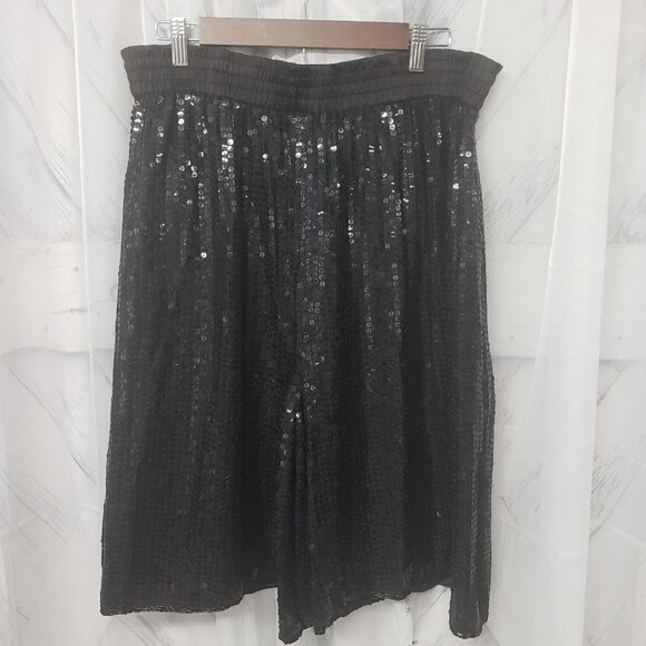 Just In Inc Black Beaded Sequin Silk Long Shorts Boho 1X - Picture 1 of 10